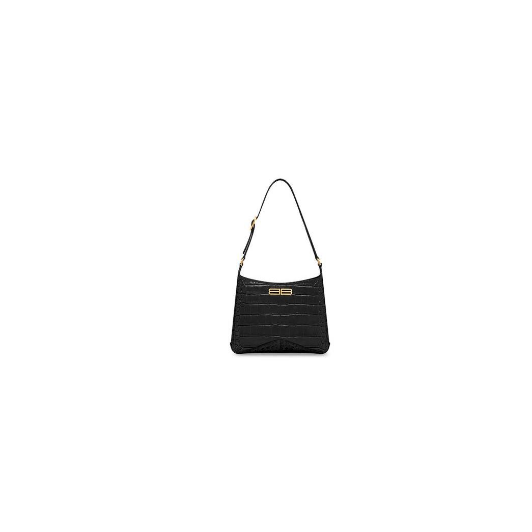 Women\'s Balenciaga Xx Small Hobo Crocodile Embossed Handbag Black | 5986NIDRL